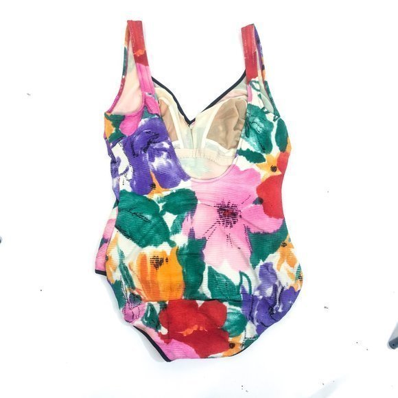 Vintage Women's Floral Swimsuit w/‎ micro-pleating Sz L - Picture 2 of 8